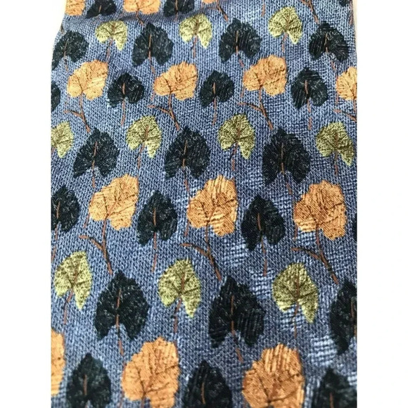 Ermenegildo Zegna Green Brown Tree Bush Leaves Blue 100% Silk Classic Neck Tie - Picture 2 of 7